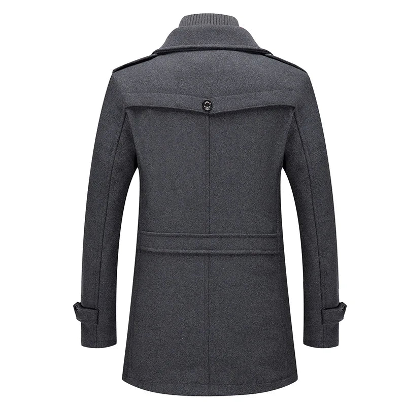 New Men Wool Blends Coats Fall Winter Solid Color Cold Resistant Men Woolen Overcoat Double Collar Casual Trench Coat for Men
