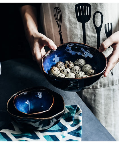 1/2/4 Person Tableware Set Blue Color Ceramics Irregular Shape Dinner Set Dishes Plate