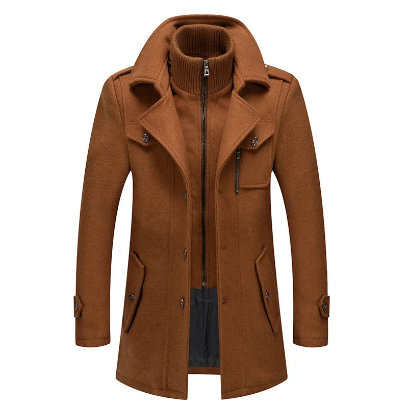 New Men Wool Blends Coats Fall Winter Solid Color Cold Resistant Men Woolen Overcoat Double Collar Casual Trench Coat for Men