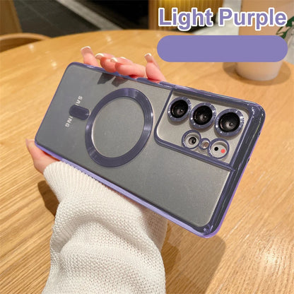 Original Wireless Magnet Plating Case for Magsafe Case Samsung Galaxy S21 Fe S22 Plus S23 S24 Ultra Glass Full Camera Protection