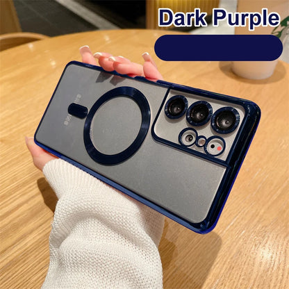 Original Wireless Magnet Plating Case for Magsafe Case Samsung Galaxy S21 Fe S22 Plus S23 S24 Ultra Glass Full Camera Protection