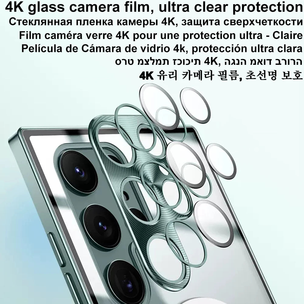 Original Wireless Magnet Plating Case for Magsafe Case Samsung Galaxy S21 Fe S22 Plus S23 S24 Ultra Glass Full Camera Protection