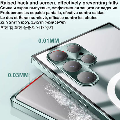 Original Wireless Magnet Plating Case for Magsafe Case Samsung Galaxy S21 Fe S22 Plus S23 S24 Ultra Glass Full Camera Protection