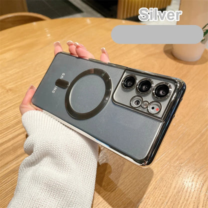 Original Wireless Magnet Plating Case for Magsafe Case Samsung Galaxy S21 Fe S22 Plus S23 S24 Ultra Glass Full Camera Protection